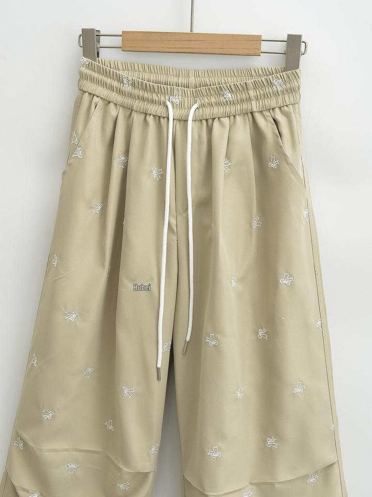 2024 Women's Hot Ins American Butterfly Embroidery Drawstring Parachute Pants