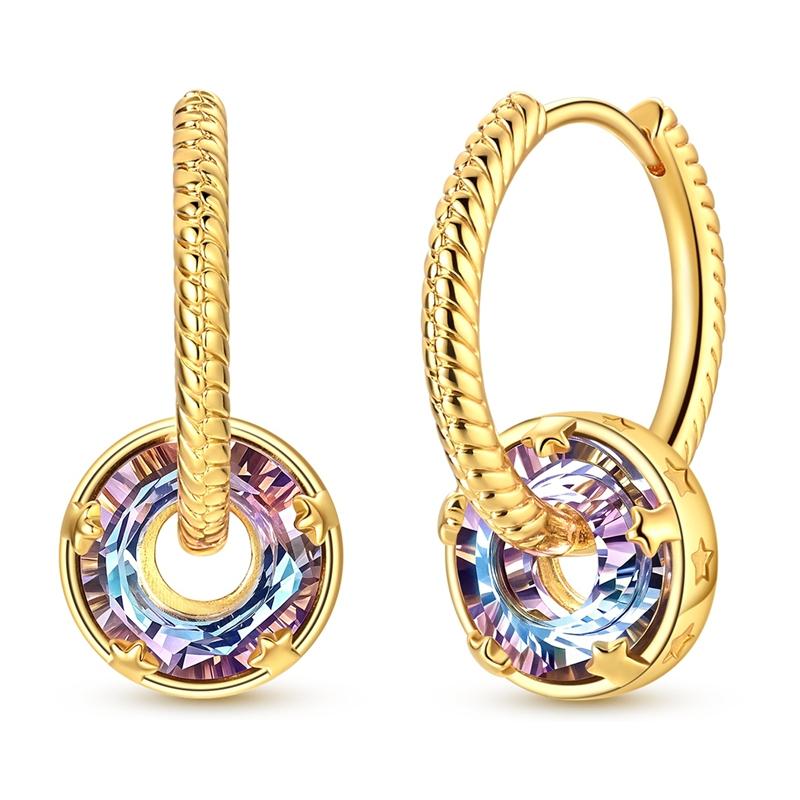 925 Sterling Silver Twisted Rope Huggie Hoop Earrings for Women Star Setting Purple Blue CZ Dangle Earrings Jewelry Trendy Gift