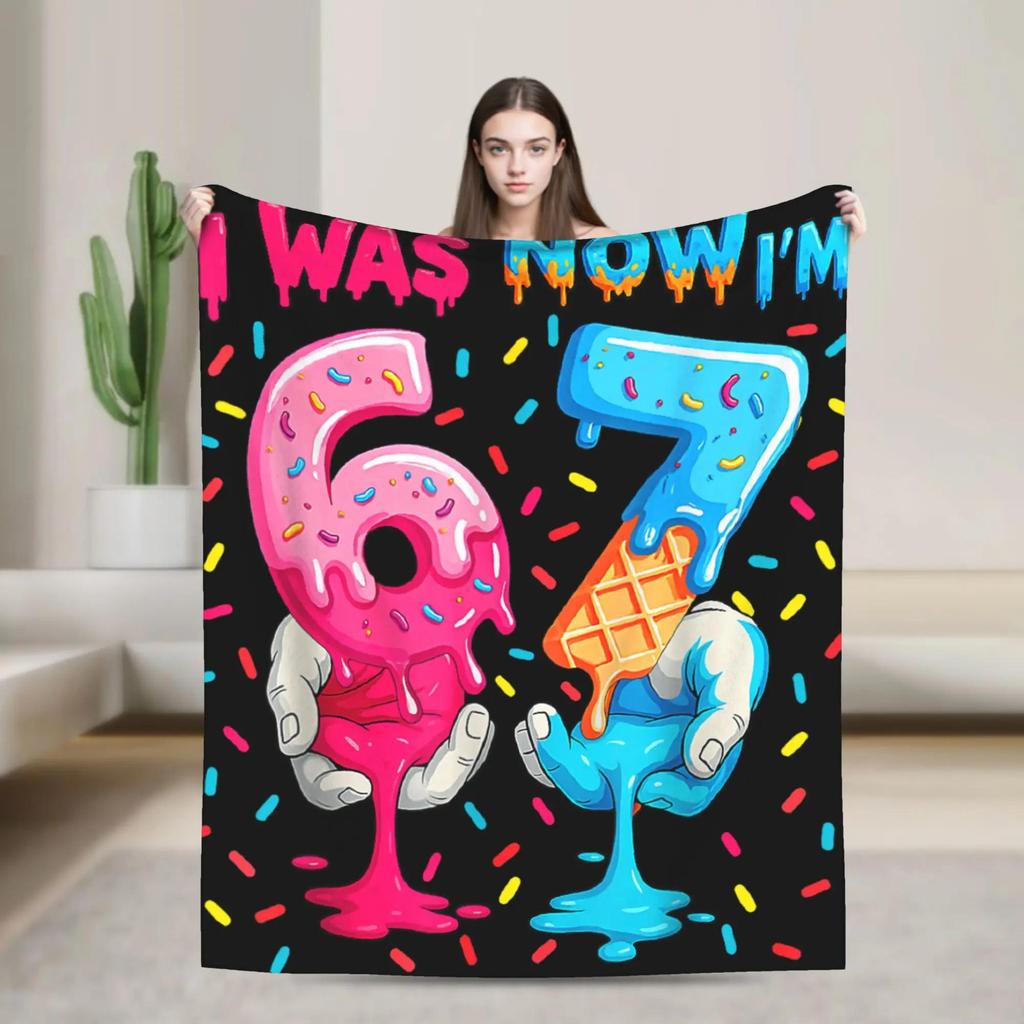 Super Soft Flannel Throw Blanket for Kids and Adults Ice Cream Drip Meme Design Gen Alpha Slang Decorative Bedspread x