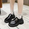Туфли-лодочки на платформе Muffin в стиле ретро, женские, кожаные, 2024, осень-зима, новые, британский стиль, черные, одинарные, мокасины