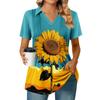 Женская плиссированная футболка с V-образным вырезом и короткими рукавами с принтом подсолнухов, повседневная деловая рубашка