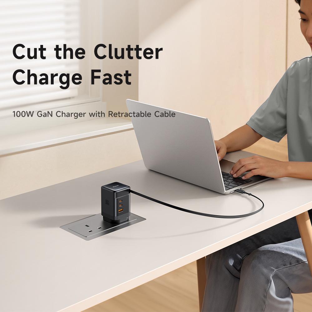 Mai Duo Duo MDD FreeGo 100 Вт GaN USB-C Выдвижной Кабель Быстрое Зарядное Устройство 3C1A