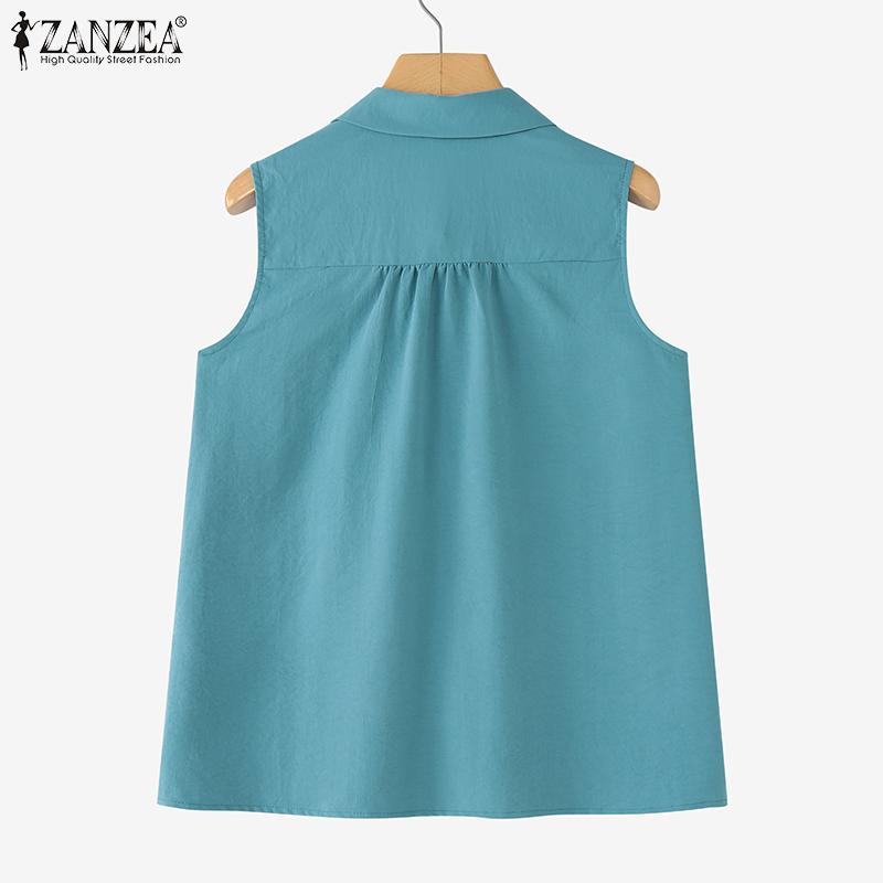ZANZEA Женские классические летние повседневные топы-безрукавки с воротником