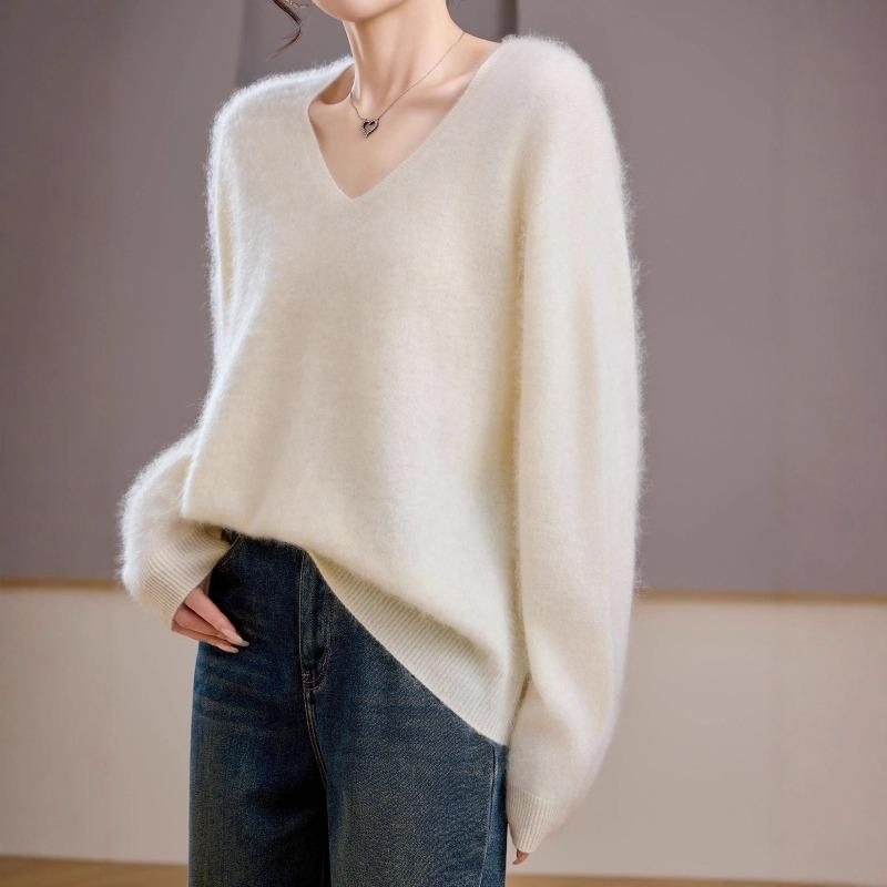 [Вау J-рот шерстяной свитер V-образный вырез вытягивание шерсти Puyuan sweater factory вязаный вытягивание шерсти кашемировый свитер женский
