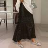 Women Maxi Skirt Elastic High Waist Long Skirt with Liner Shiny Sequins Draped Breathable Skirt Street Wear