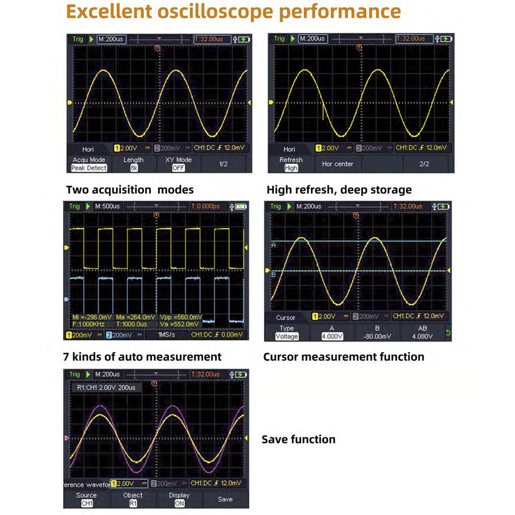OWON HDS2202 Ручной цифровой осциллограф-мультиметр 200 МГц 1GSa/s Двухканальный осциллограф True