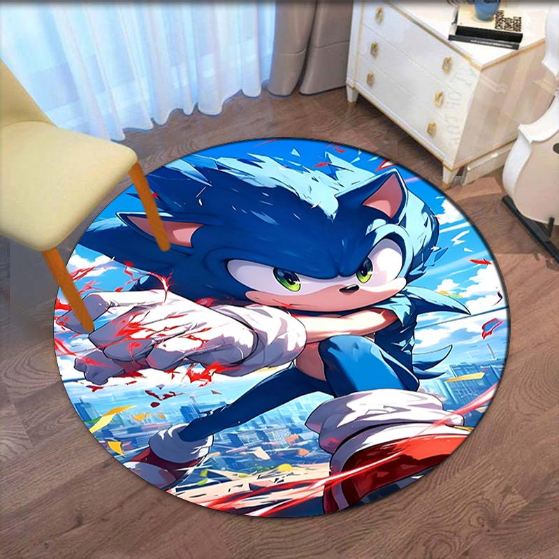 Sonic Printed Round Rug Carpet Chair Rug Area Rug Entryway Doormats,for Office Chair Living Room Bedroom Kitchen Room.