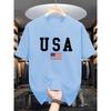 Men's Summer 100% Cotton Fashionable Casual Loose Fit USA American National Flag Graphic Round Neck Short Sleeved T-shirt Top