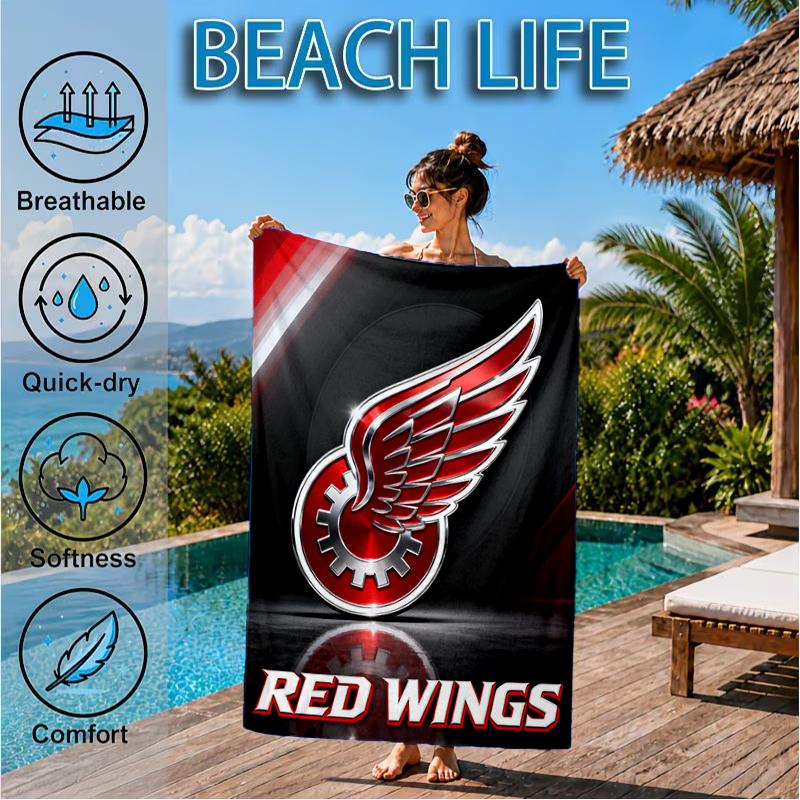 Detroit Red Wings Crest Beach Towel, Super Soft Microfiber, Perfect Gift for Her/Him, Birthday, for Pool, Beach, Travel, Decor Beach Party