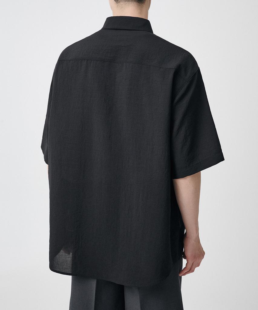 MUSINSA STANDARD Relaxed Linen-Like Short Sleeve Shirt [Black]