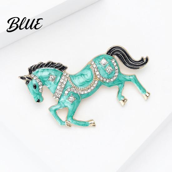 Unisex Brooch Pin Galloping Horse Enamel Rhinestones Studded Sophisticated Chinese