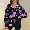 Women's Fashion Casual Long Sleeve  Printed Zipper Turtleneck Drop Shoulder Sweatshirt Top