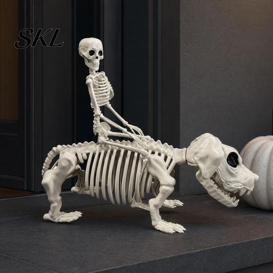 Halloween Yard Decoration Decoration, Skeleton Riding Dog Statue, 52cm Large Bone Figure for Texture Decor Display, Spooky Child Hound Haunted