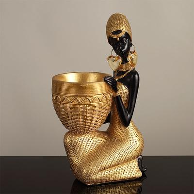 Женские Фигурки из Смолы Африканки Золотистые Текстурированные Скульптуры из Смолы Фигурка Чернокожей Женщины Фигурка Для Центральных Композиций Дома Настольный Декор