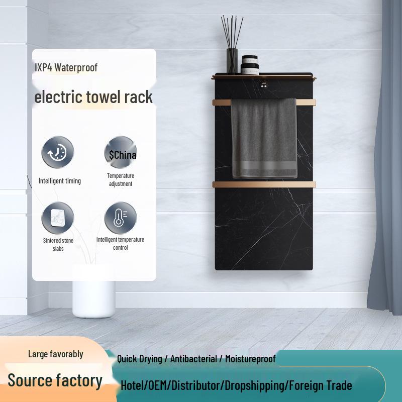 Умная роскошная полотенцесушилка с подогревом и полкой из каменной плиты: Контроль температуры в ванной и сушка одежды