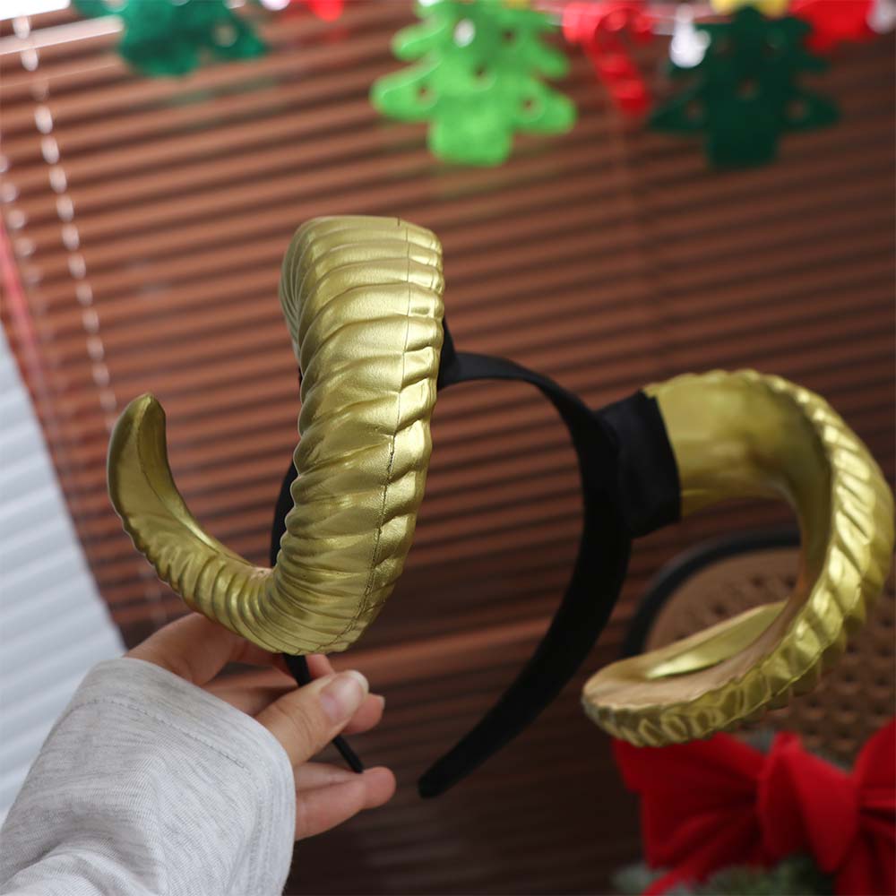Gothic Halloween Devil Headband Artificial Goat Horn Hair Hoop Black Demon Horn Headwear  Adults