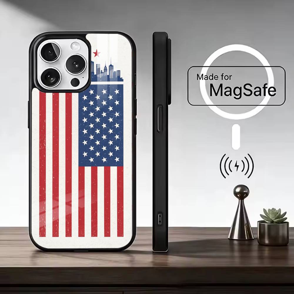 США A-Америка Флаг Чехол для телефона Для iPhone17,16,15,14,13,12,11 Plus,Pro Max, Новый Магнитный Беспроводной Заряд