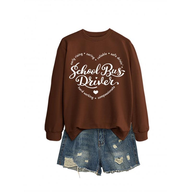 Womens Casual Oversized Crewneck Long Sleeve Cotton Sweatshirt With Graphic Print Daily Wear