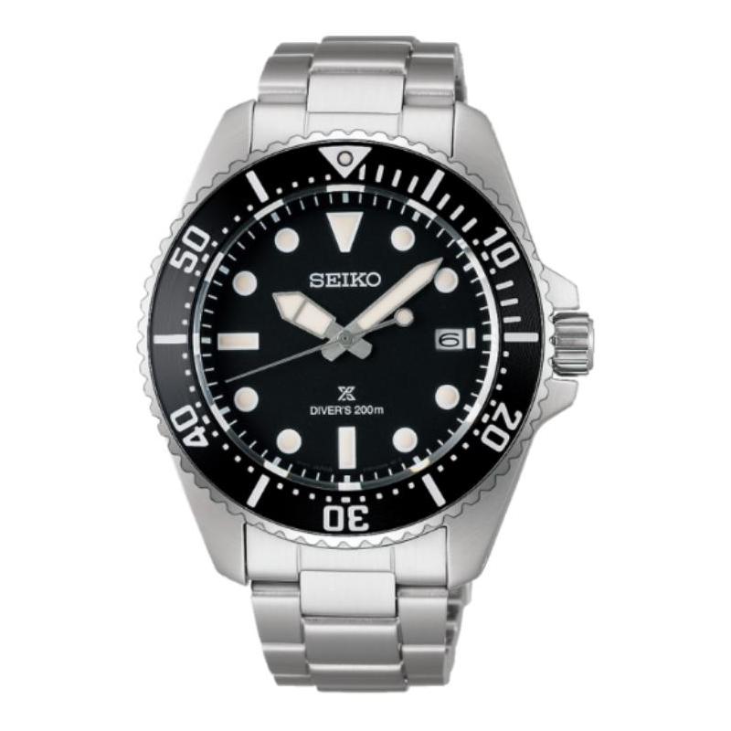 Seiko Prospex модные 200 метров водонепроницаемые солнечные Кварцевые Стальной ремешок мужские часы черный циферблат SBDJ063