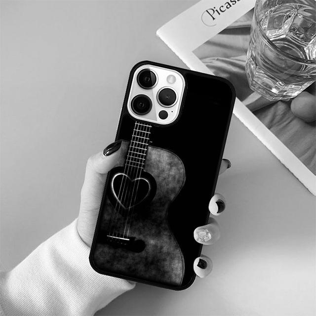 Музыкальная гитара Черный Мягкий Чехол для Телефона Для iPhone 17 Air 15 16 14 13 12 Pro Max 11 Pro Max Plus Coque Shell