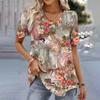New Floral Print T-Shirt for Women Summer V-Neck Pullover Tops Female Oversized Short Sleeve Tees Fashion Basic Ladies Clothing