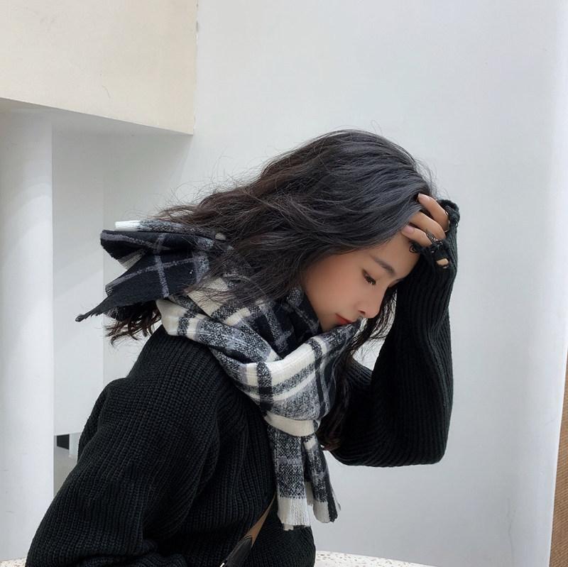 Retro Plaid Imitation Cashmere Scarf Shawl Dual Purpose Women's Winter Versatile Thickened Warm Long Style Versatile New Style