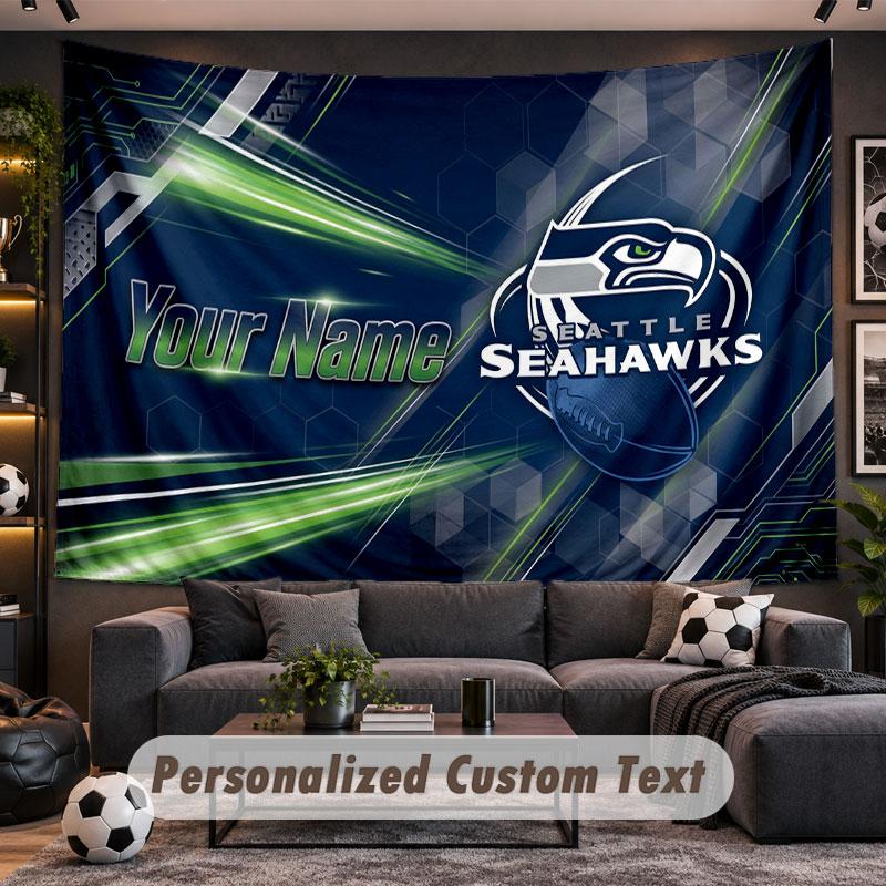 Wall Hanging Tapestry Custom NameSeattle Seahawks Pattern Personalized Printed Fabric Wall Decor