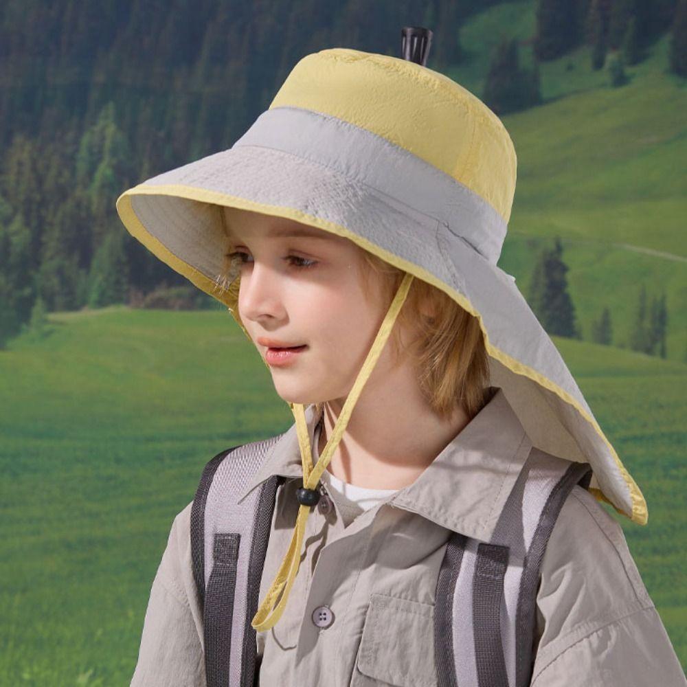 UV Protection Kids Beach Cap Solid color Sunscreen Bucket Hat Children Shawl Sun Hat Boy