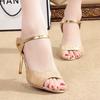 Summer New Women's Shoes Fish Mouth Thin Heel High Heel Sexy Sequins Fashion Women's Sandals Female Hair
