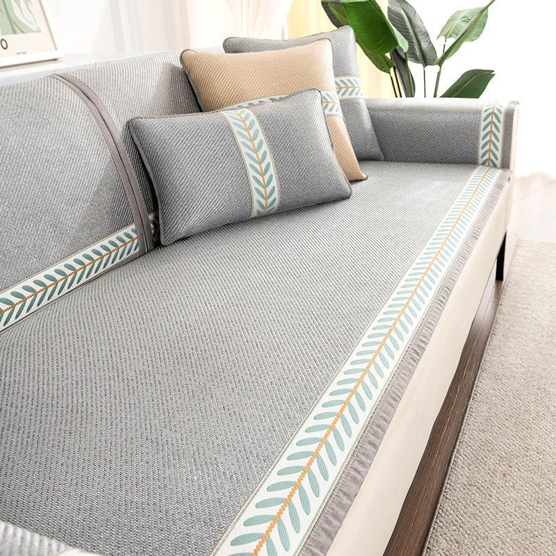 Wormwood Sofa Cover Wormwood Rattan Mat Sofa Cushion Ice Floss Antiskid Ventilate Exquisite Embroidery Sofa Towel Widen Binding