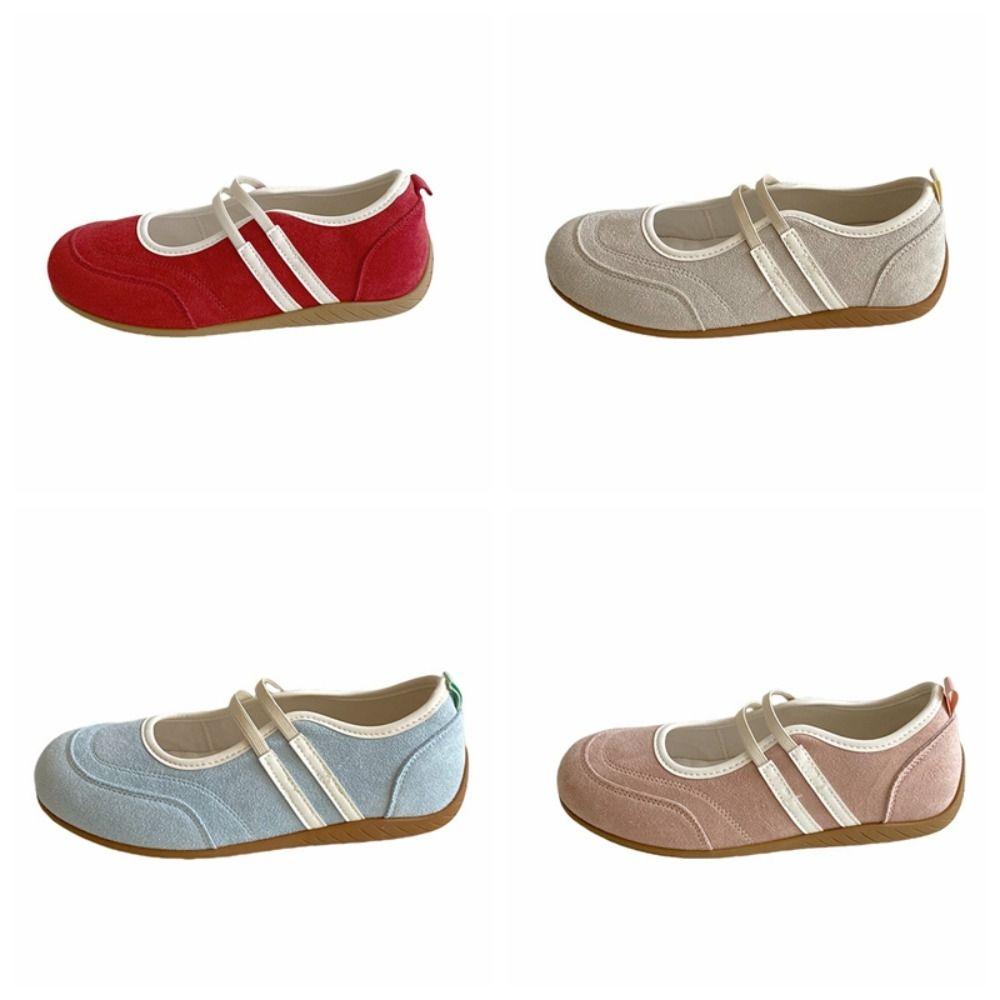 Туфли Мэри Джейн в стиле Color Blocking Женские из синтетической кожи Противоскользящие с круглым носком на плоской подошве Уличный стиль Балетный стиль Одиночные туфли