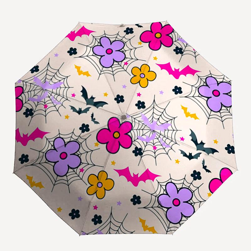 1pc Spiderweb floral pattern Automatic Folding Umbrella. Portable collapsible design, Best birthday festival gift yy250924133