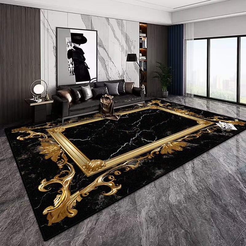 Marble Black Gold Carpet for Living Room Decorations Sofa Table Large Area Rugs Hallway Balcony Long Floor Mat Anti-slip Doormat