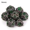 7 Pcs Silver Green Circular Dragon Metal Dice Hollow Metal Polyhedral Dice Suitable for Role-Playing RPG  Board Game Card Game