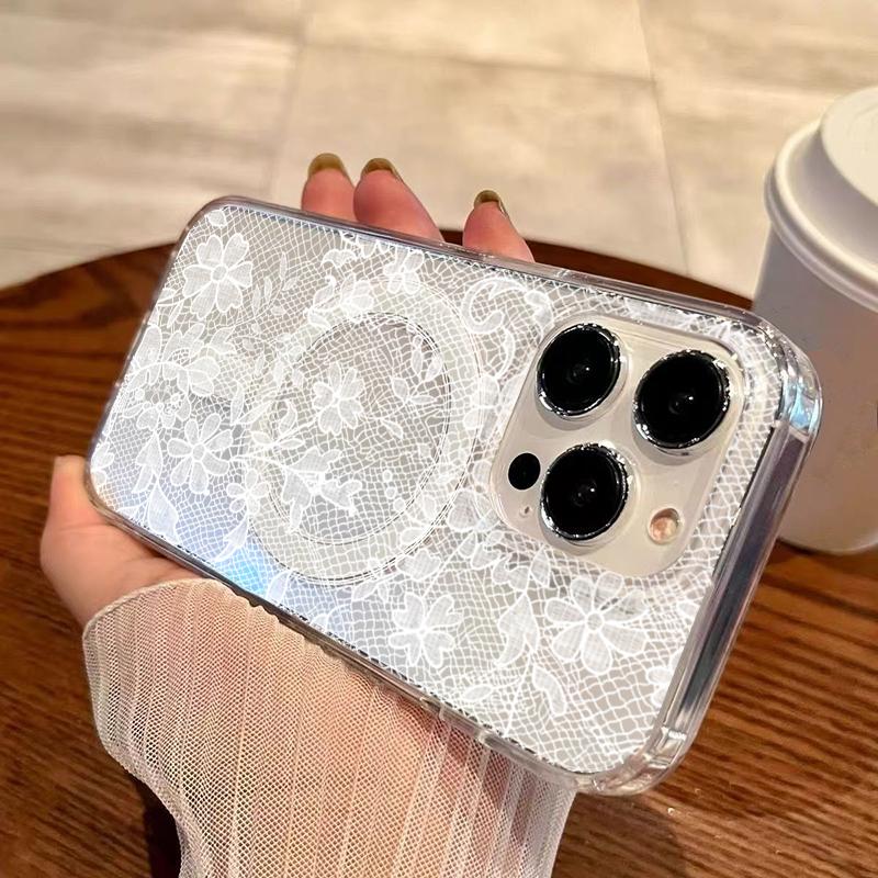 Белое Кружево Для Роскошных Ударопрочных Чехлов Для Телефонов Для iPhone 17 16 15 14 13 12 11 Pro Max 16E 17E Plus Air Магнитная Крышка