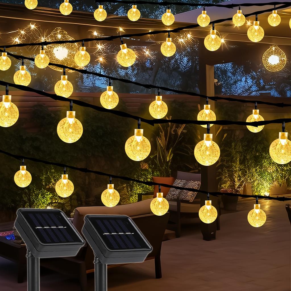 Solar Crystal Ball String Lights with 20–100 LEDs – Waterproof Outdoor Fairy Lights with 8 Modes for Garden Christmas Decoration