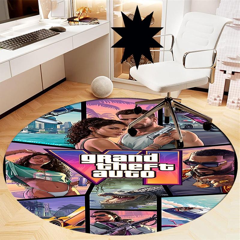 GTA 6 Printed Round Rug Carpet Chair Rug Area Rug Entryway Doormats,for Office Chair Living Room Bedroom Kitchen Room.