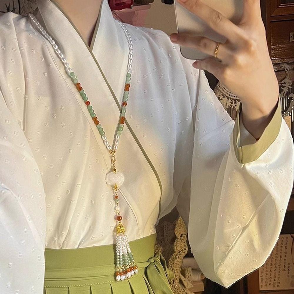 Pearl Horse Face Skirt Necklace Tang Ming Song Dynasty Chinese Necklace Long Tassel Necklace  Girls