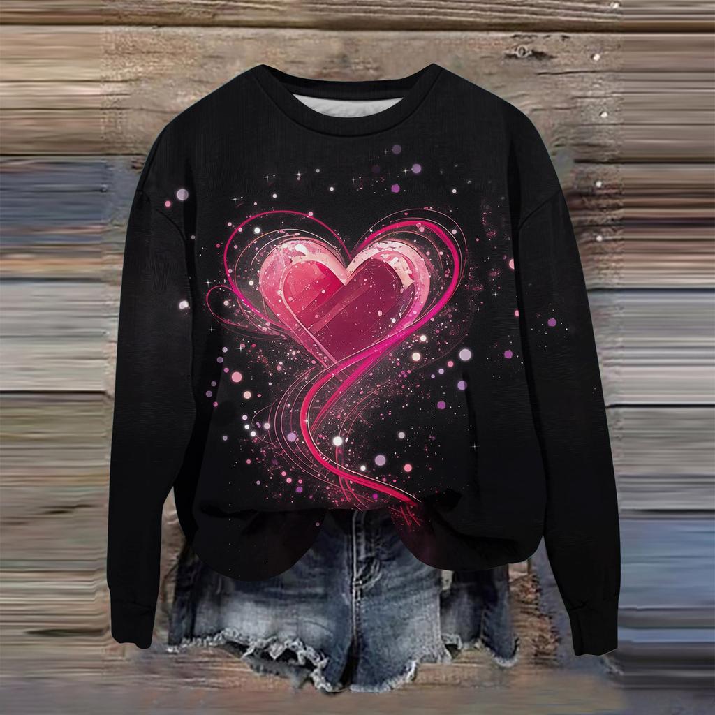 Women's Fashion Printed Long Sleeve Loose Round Neck Sweatshirt Top Fall