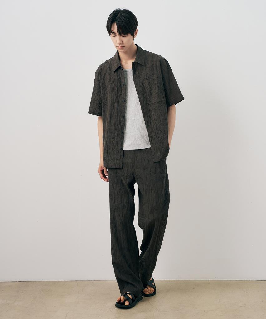 MINDBRIDGE [Couture] Crease Oversized Short Sleeve Pleated Shirt - 2 Colors