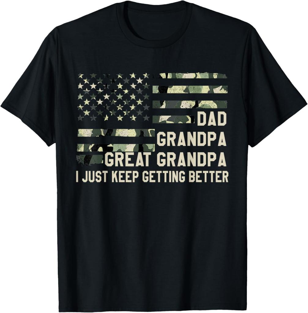 Fathers Day from Grandkids Dad Great Grandpa American Flag T-Shirt