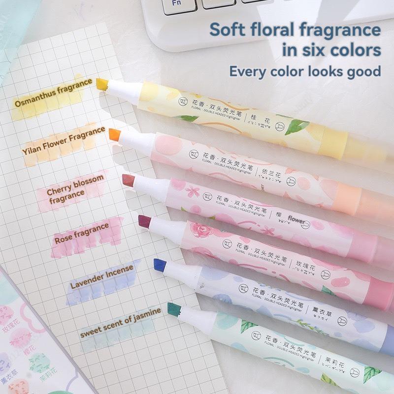 6 шт./компл. с двойной головкой, пастельный цвет, ароматный маркер Kawaii, канцелярские принадлежности, цветной маркер, школьные принадлежности, маркер, японские канцелярские принадлежности