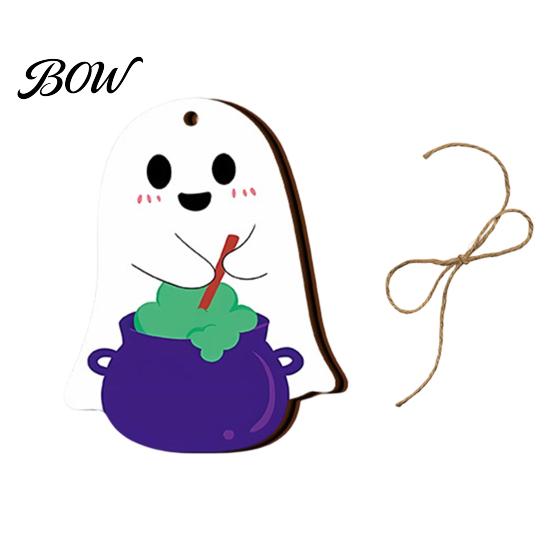 Halloween Party Supplies Ghost Wooden Hanging Sign with Hemp Rope, Cute Decorations Pendants for Home Wall Signs