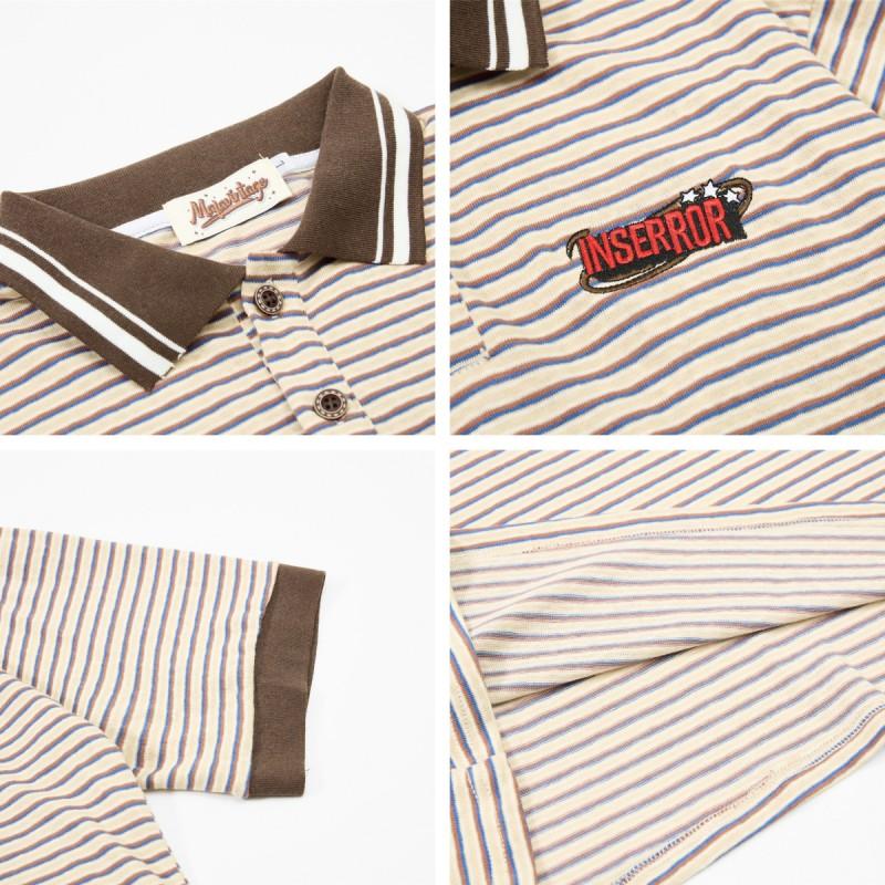 American Vintage Color Block Striped Embroidered Polo Shirts Unisex Casual Short Sleeve Tops