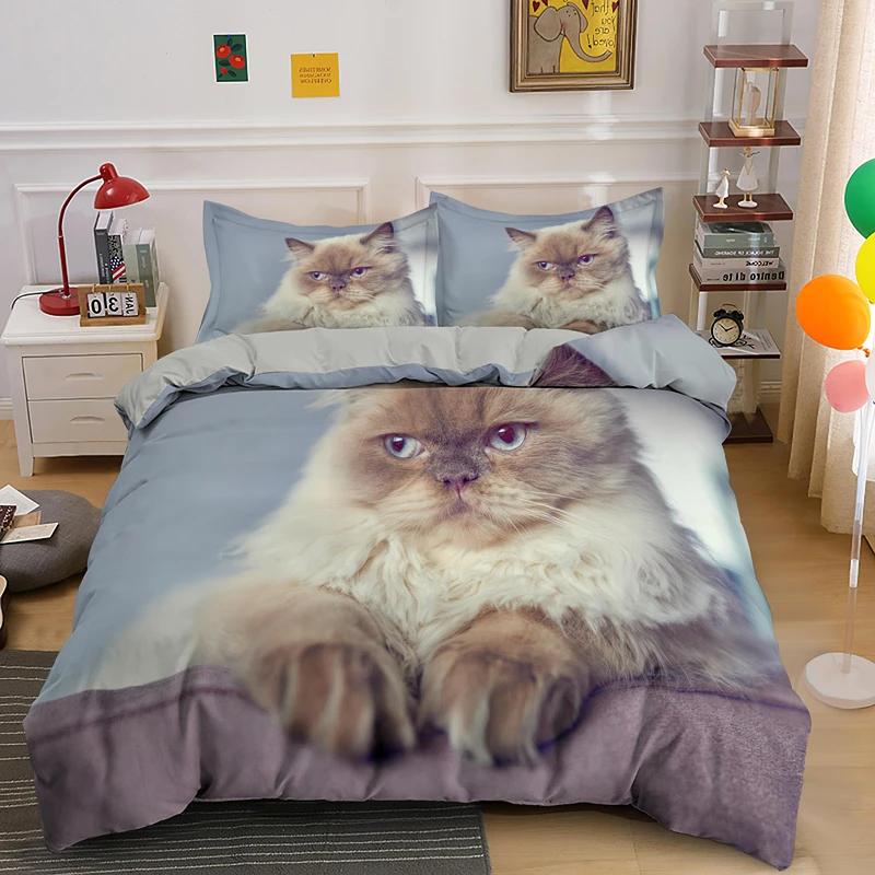 3D Lovely Cat Duvet Cover Set,cute Pet Cat Bedding Set Full Queen King Size,Cute Animals Luxury Quilt Covers Gifts Home Textiles