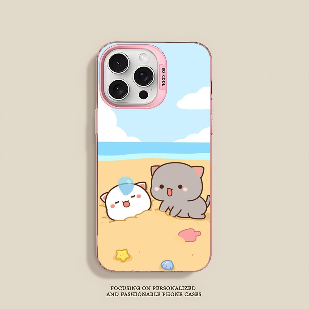 Мультяшный Милый Кот Чехол для Телефона Для iPhone 17 16 15 14 11 12 13 Pro Max Plus Pro Цветной Серебряный Чехол