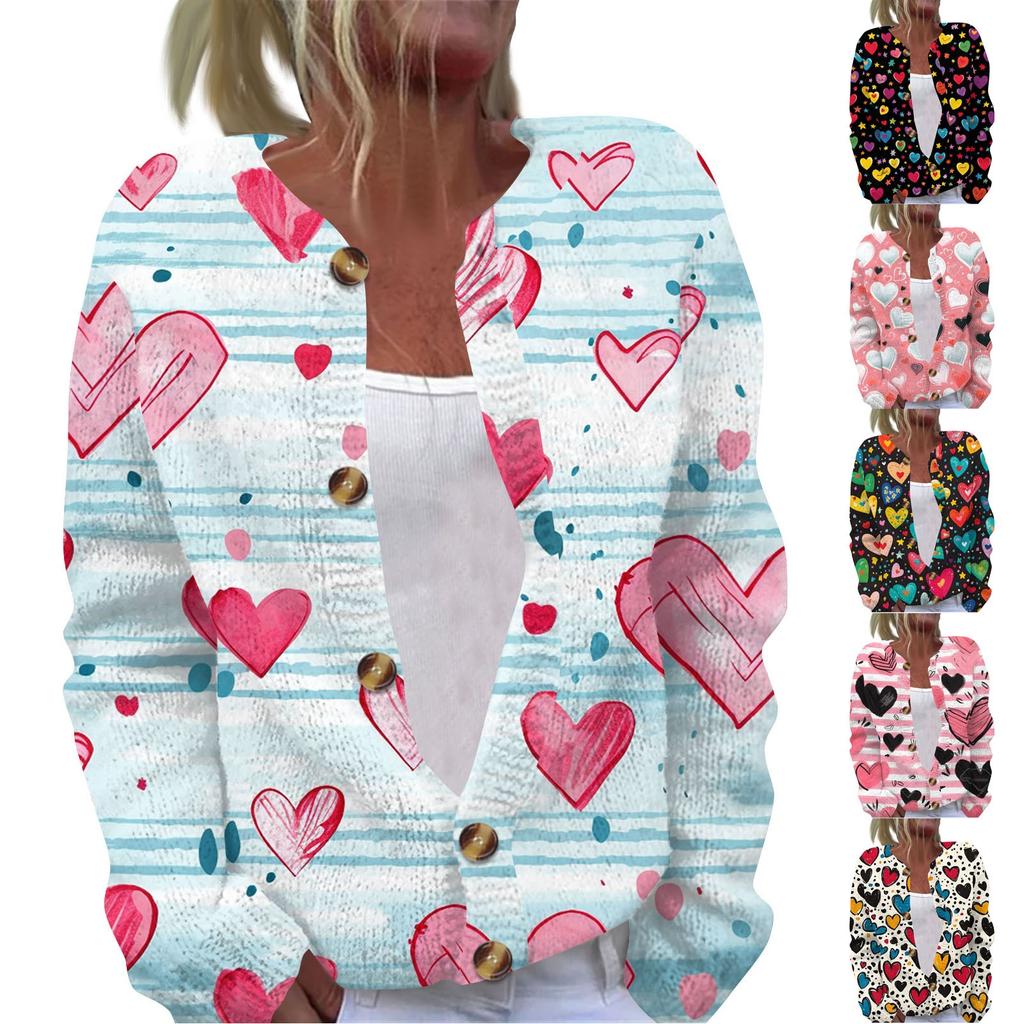 Женская модная принтованная куртка с длинным рукавом и вязанным кардиганом на пуговицах