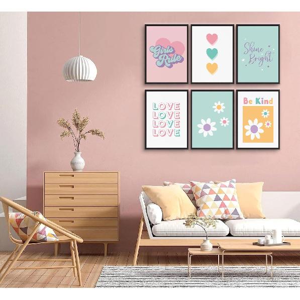 6pcs Colorful Girls Rules Canvas Wall Art Cute Colorful pirational Posters Print Paintings Teen Girls Room Pictures Wall Decor for College Apartment