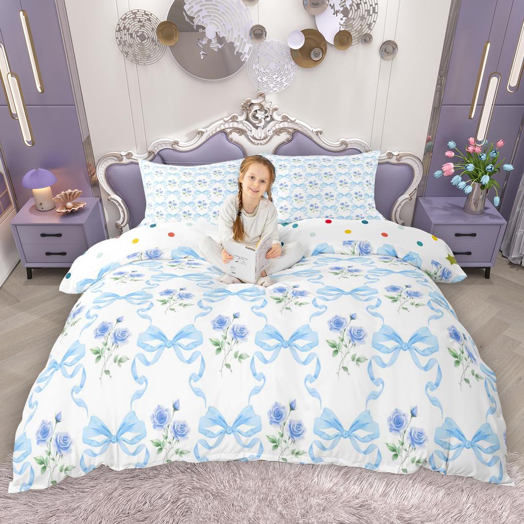 Kawaii Набор Пододеяльников для Девочек Homewish Розовый Синий Фиолетовый с Бантиком Комплект Постельного Белья Шикарный Цветочный Комплект Пододеяльника