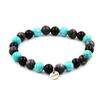 Stones and Minerals. Labradorite + Black Agate + Turquoise 8 Mm Pearl Bracelet. Made In France.
